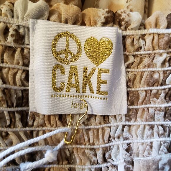 Cake Women's Size L Brown Beige Desert Python Snake Print High Low Dress - Picture 6 of 10